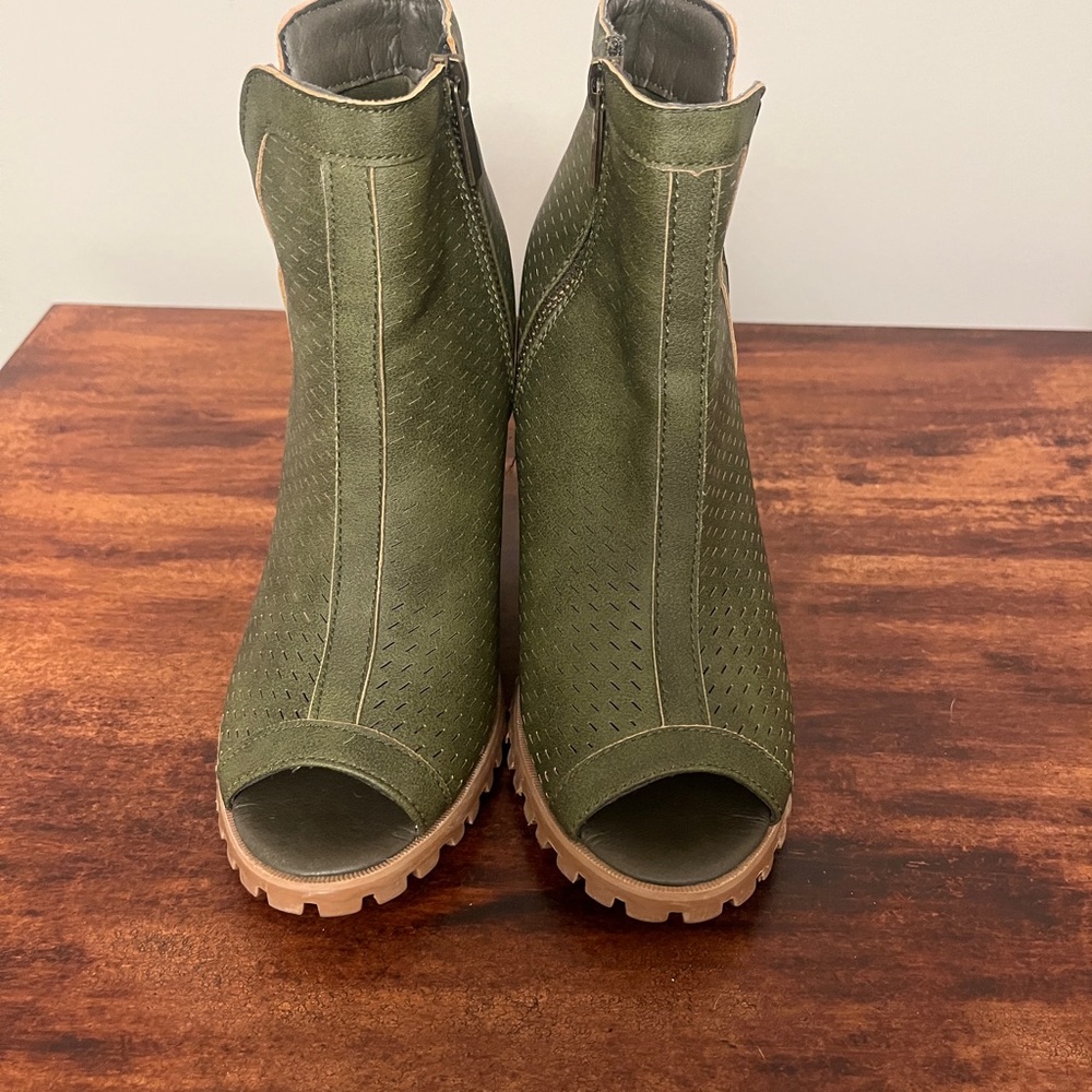 Green Open-Toe Ankle Boots